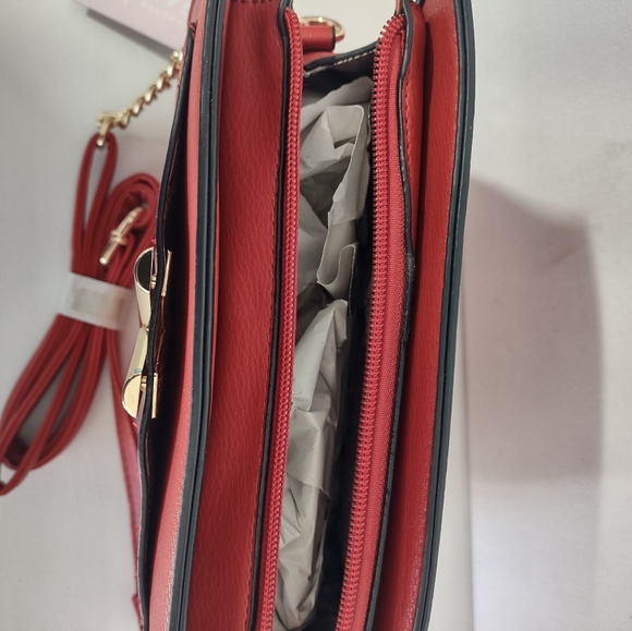 Vegan Hand Bag Purse Red and Gold Fall Autumn Satchel Crossbody Women's Clothing - Picture 6 of 12